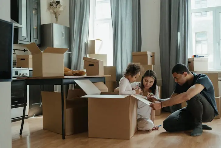 Life changes - Family unpacking after moving.
